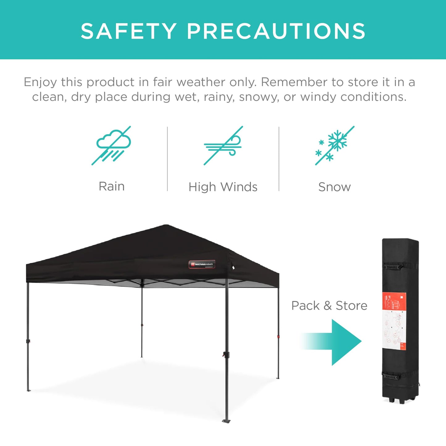 Best Choice Products 10x10ft 1-Person Setup Pop Up Canopy Tent Instant Portable Shelter w/ 1-Button Push, Case, 4 Weight Bags - Black