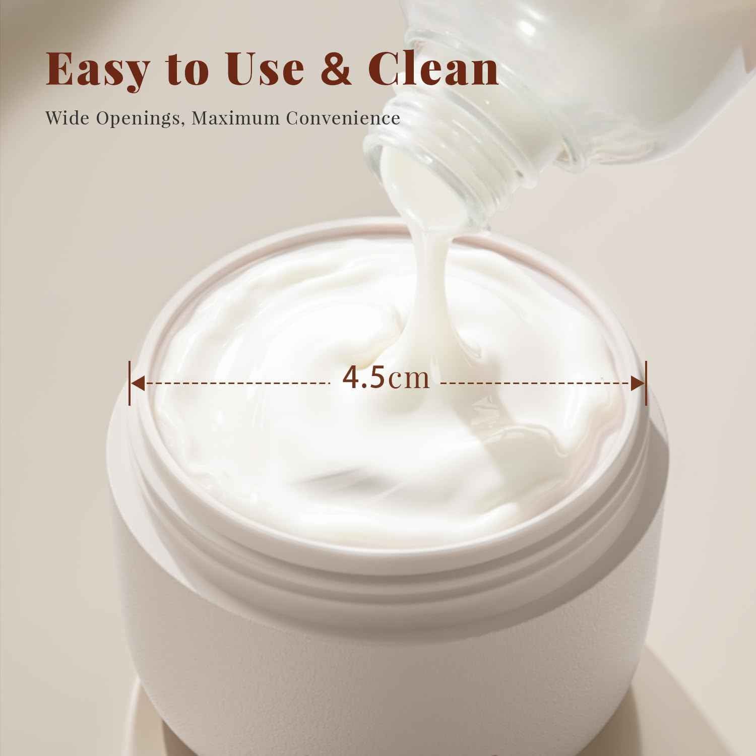 Trimcoo New Travel Toiletry Containers [Ultra Leakproof] TSA-Approved, PLA Hard Shell Jars with 5 Magnetic Labels, Wide Mouth Bottles for Lotion, Cleanser, Shampoo, Conditioner, Beige, 3 Pack, 1OZ