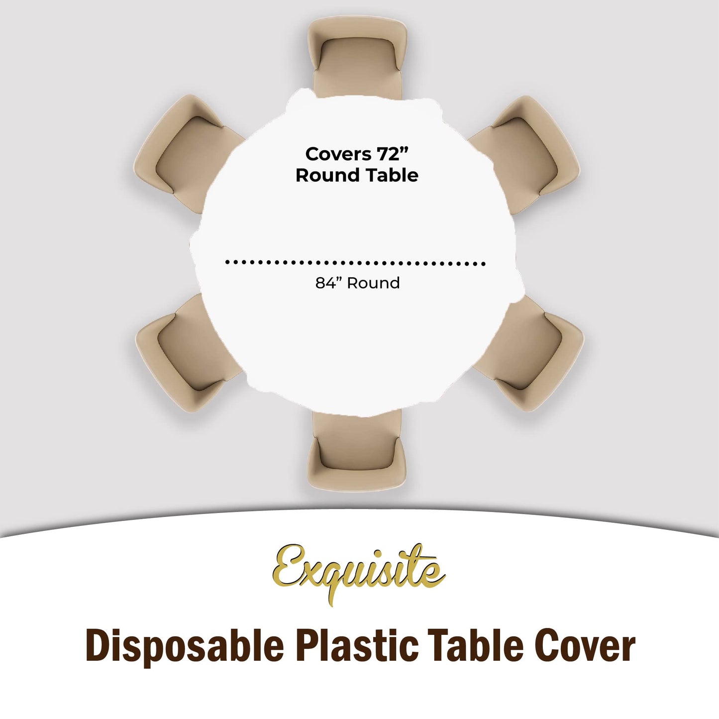 Exquisite 6-Pack Premium Plastic Tablecloth 84 Inch Round Plastic Table Cover - Checkered