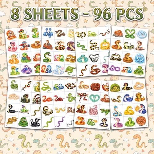 96 PCS Snake Temporary Tattoos for Kids | Waterproof