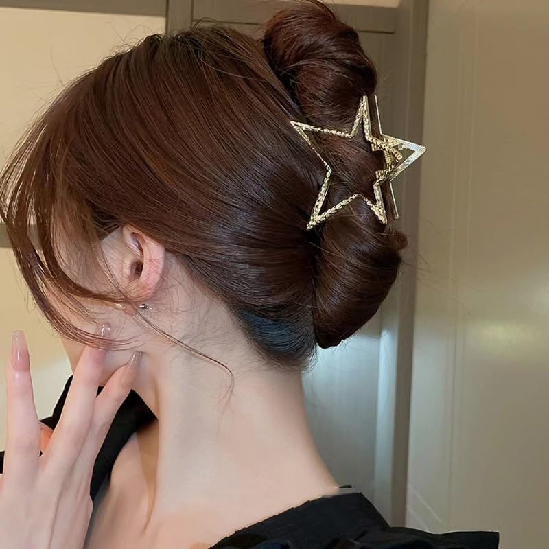 Metal Gold Star-Shape Claw Hair Clips for Thick or Thin Hair - Nonslip Sparkly Hairpins for Women and Girls, Hair Grab Accessories (1Pcs)