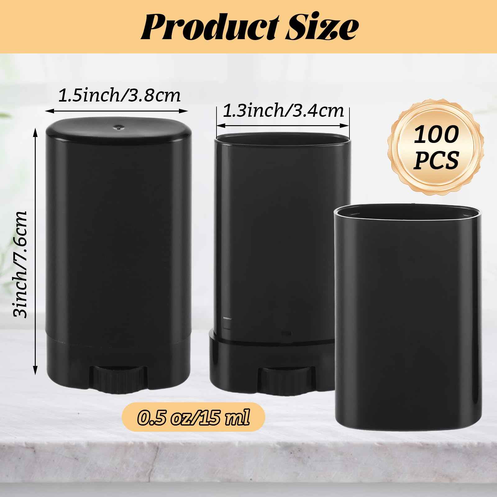 LOPYXBR 100 PCS 0.5 Oz/15 Ml Empty Deodorant Containers Black Oval Twist-Up Filling Stick 15 Ml Refillable Deodorant Tubes Empty Black Lotion Bar Sticks for Homemade Deodorant, DIY Lip Balm