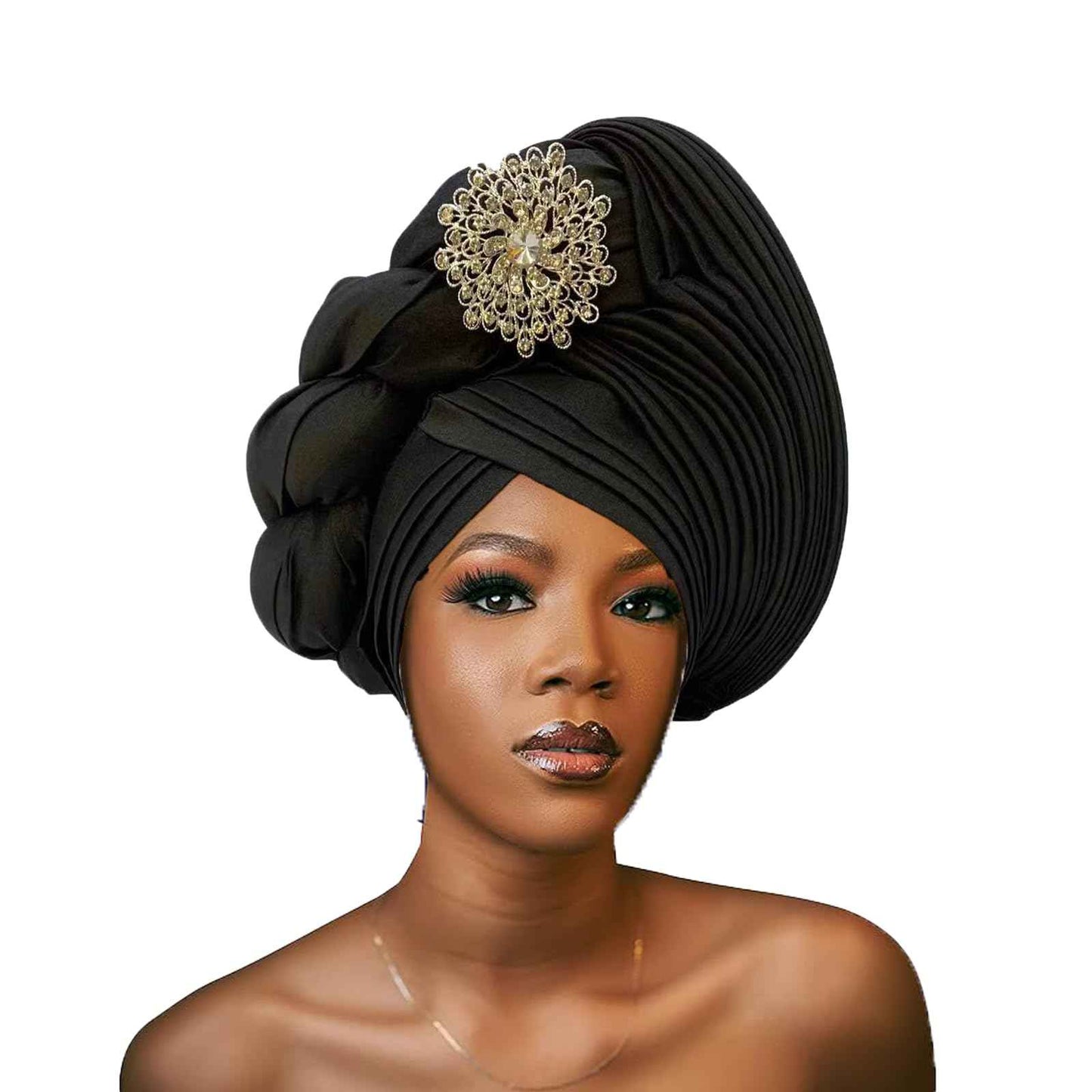 Nigerian for Women Turban Head Wrap Hats with Diamond African Gele Headties Female Handmade Sewing Women Hats for Party (US, Alpha, One Size, Black)