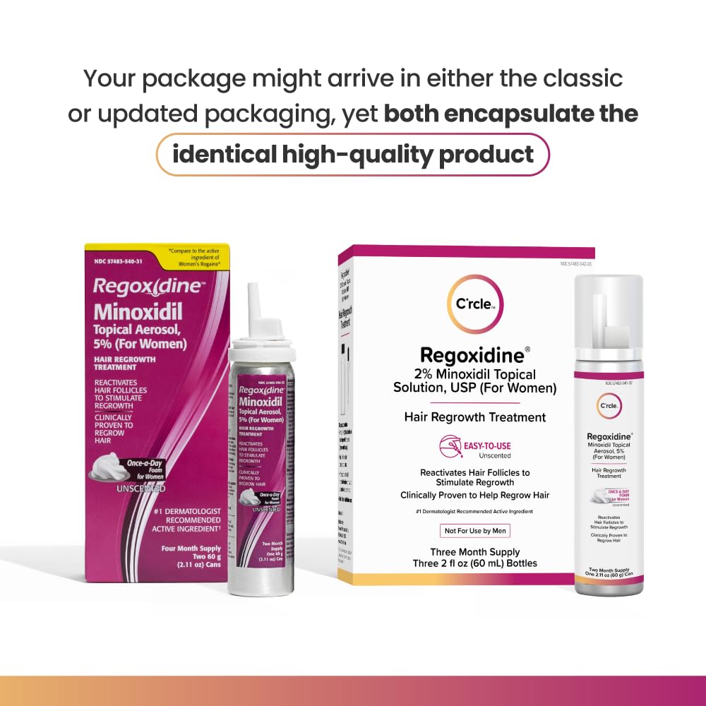 Regoxidine Women's Minoxidil Topical & Foam Helps Restore Top of Scalp Hair Loss and Support Hair Regrowth with Unscented Topical Treatment for Thinning Hair (5% Foam 4-Month Supply)