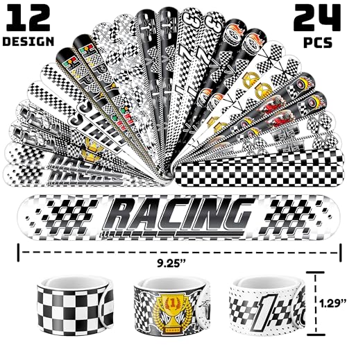 72PCS Checkered Flag Party Set - 48PCS Temporary Tattoos & 24PCS Slap Bracelets - Racing-Themed Birthday Supplies, Baby Shower Gifts, Classroom Rewards & Party Decor