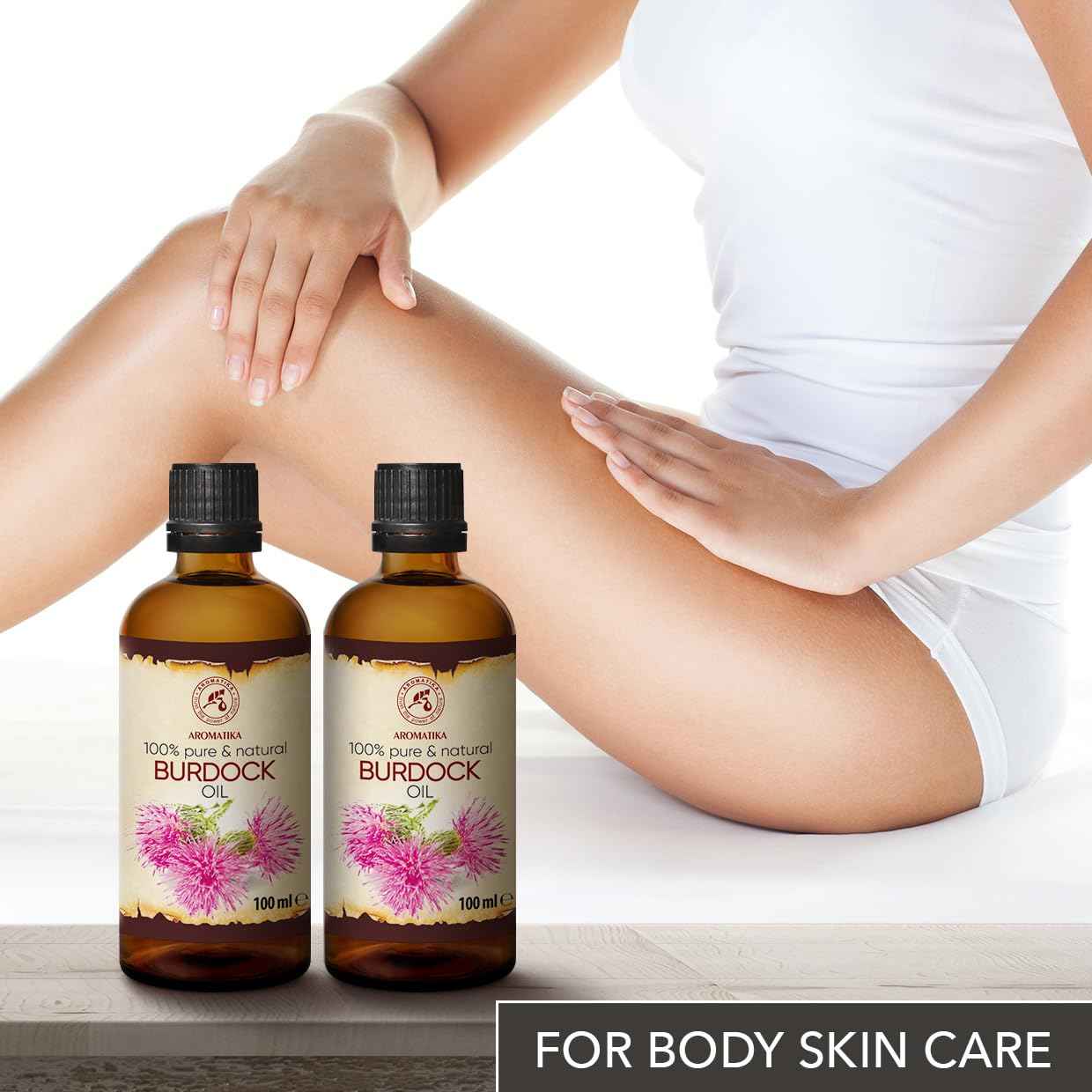 AROMATIKA Burdock Root Oil Set 2 x 3.4 Fl Oz - 6.8 Fl Oz - 100% Pure & Natural - Arctium Lappa for Hair & Scalp - Carrier Oil for Nails - Skin - Lips - Face & Body Care