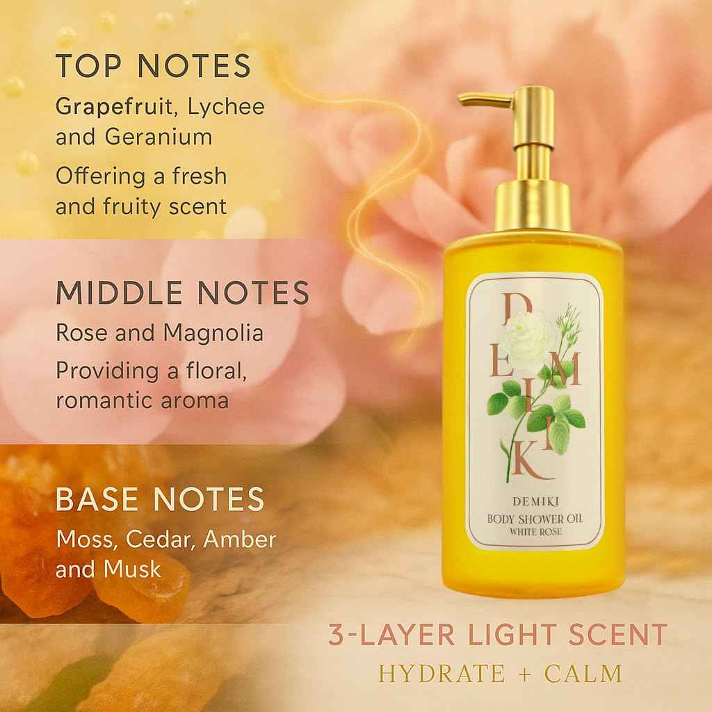DEMIKI Body Wash Shower Oil Cleanser for Women-Japanese Bath Oil, Skin So Soft Moisturizing bodywash, Body Oil Cleanser, Natural Shower Gel, Body Care, Sulfate-Free,Paraben-Free 10 fl.oz