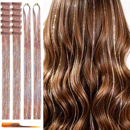 HandWig Galaxy Pink Hair Tinsel Kit with Comb & Refill - 80 Strands, 23 Inch & 47 Inch