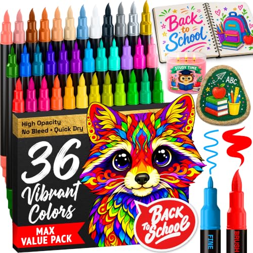 ARTISTRO 36 Acrylic Paint Markers - Dual Tip Paint Pens for Art