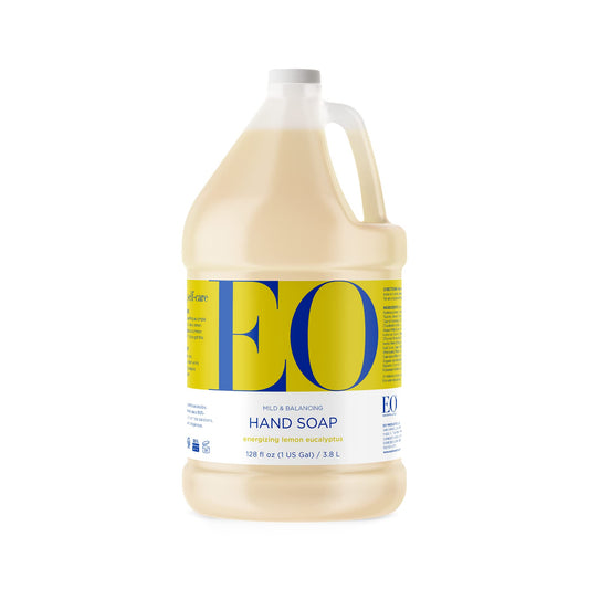 EO Liquid Hand Soap Refill, 1 Gallon, Lemon and Eucalyptus, Organic Plant-Based Gentle Cleanser with Pure Essential Oils