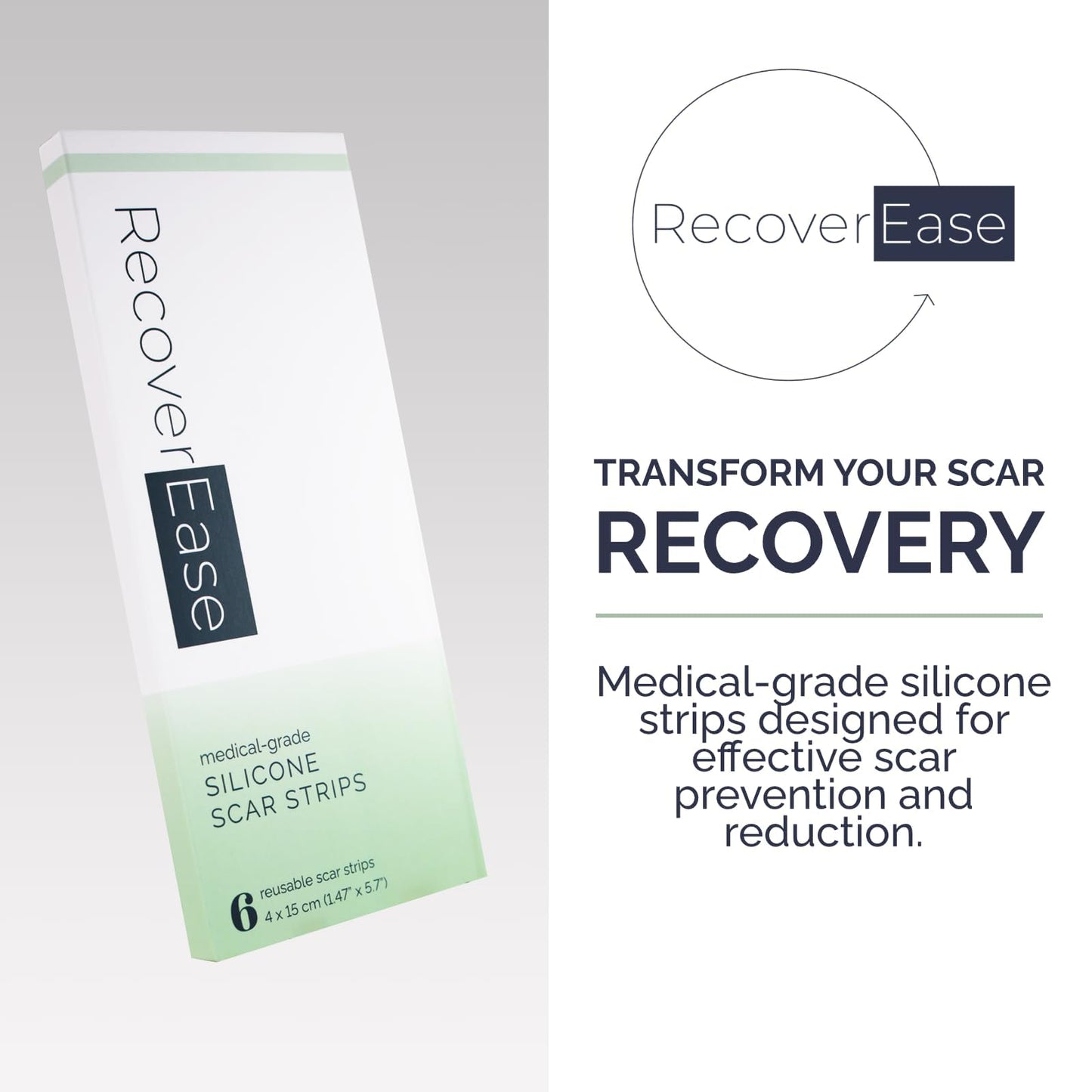 RecoverEase Silicone Scar Strips – Reusable Medical Grade Silicone & Individually Wrapped Scar Sheets for Mastectomy & C-Section, Scar Treatment Tape for Tummy Tuck, Keloid, Surgical, Burns - 12 Pack