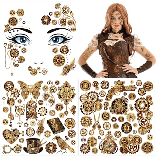 Steampunk Temporary Tattoos Face Tattoos Sheet Set
