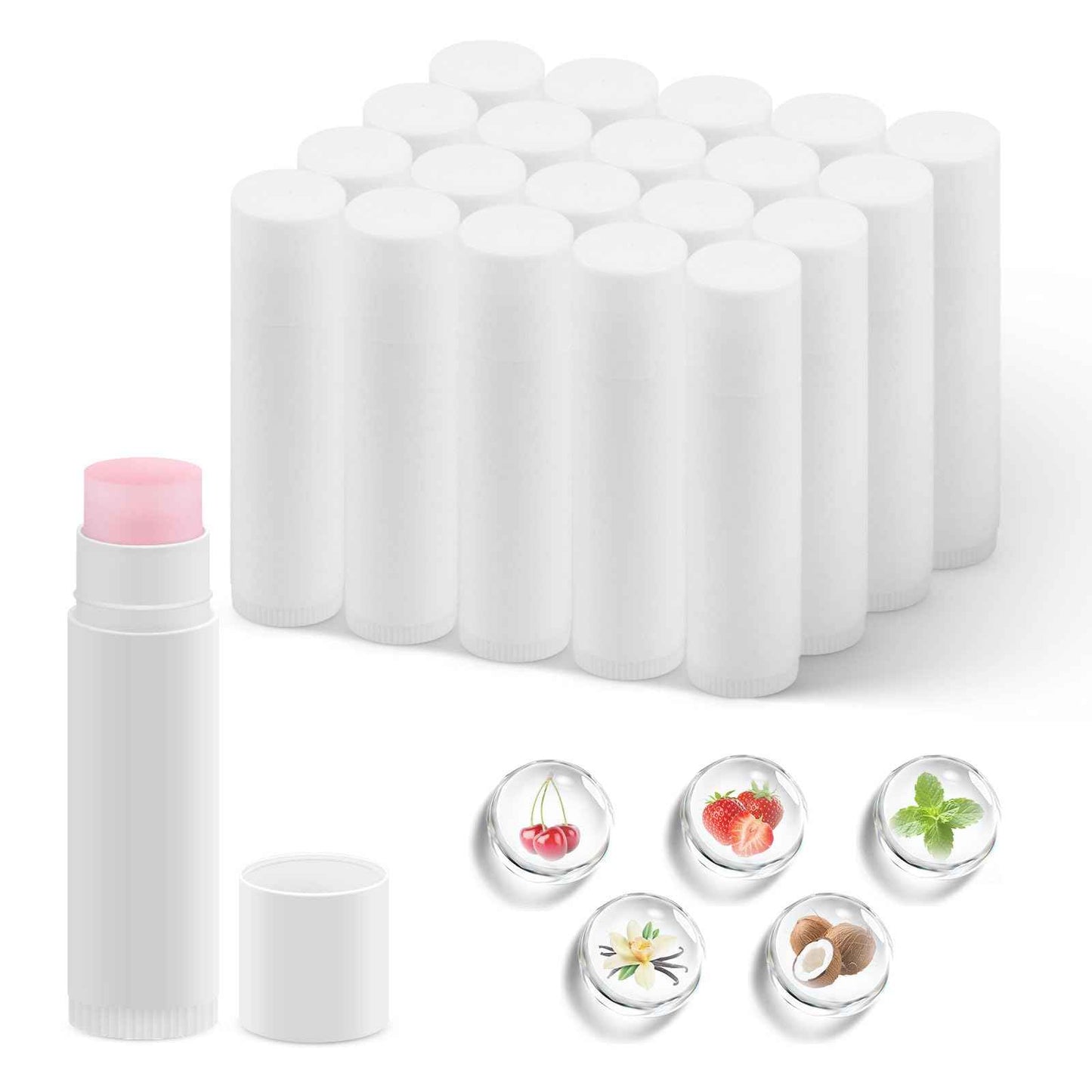 50-Pack Unlabeled Lip Balm Bulk – Natural Shea Butter & Vitamin E, 5 Flavors – Blank Tube Custom Labels for Party & Wedding Favors, Baby Shower & Gift Basket Filling