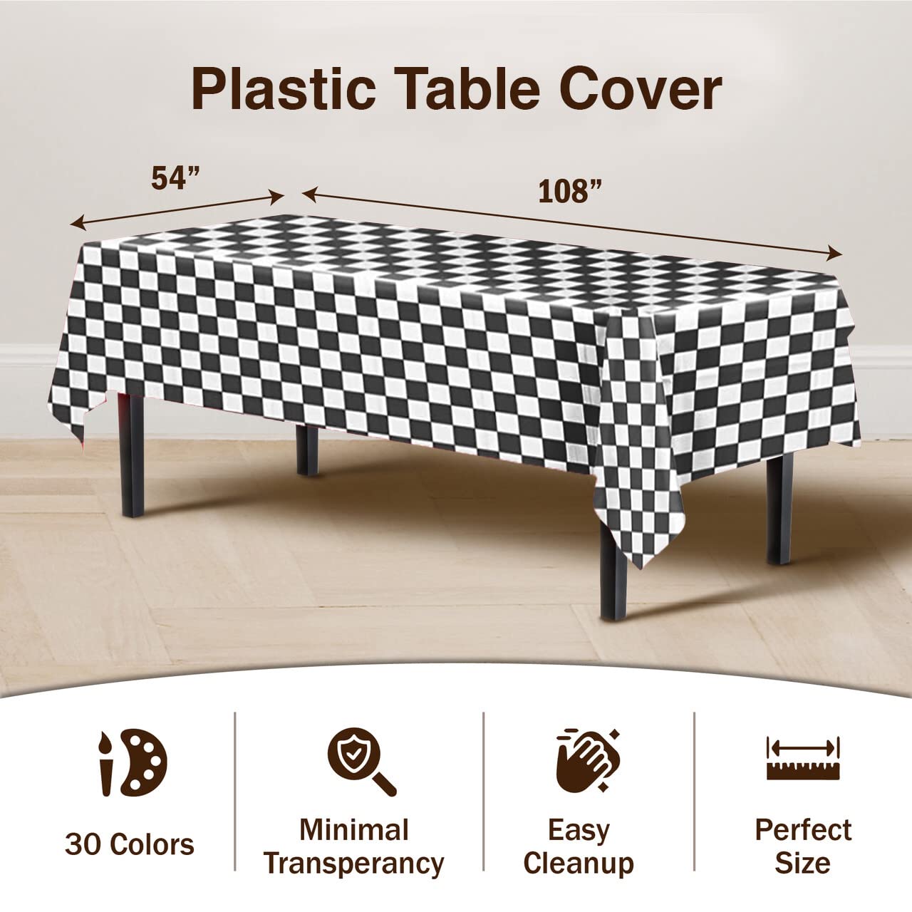 Exquisite 12-Pack - Premium Plastic Tablecloth 54in. x 108in. Rectangle Table Cover - Checkered