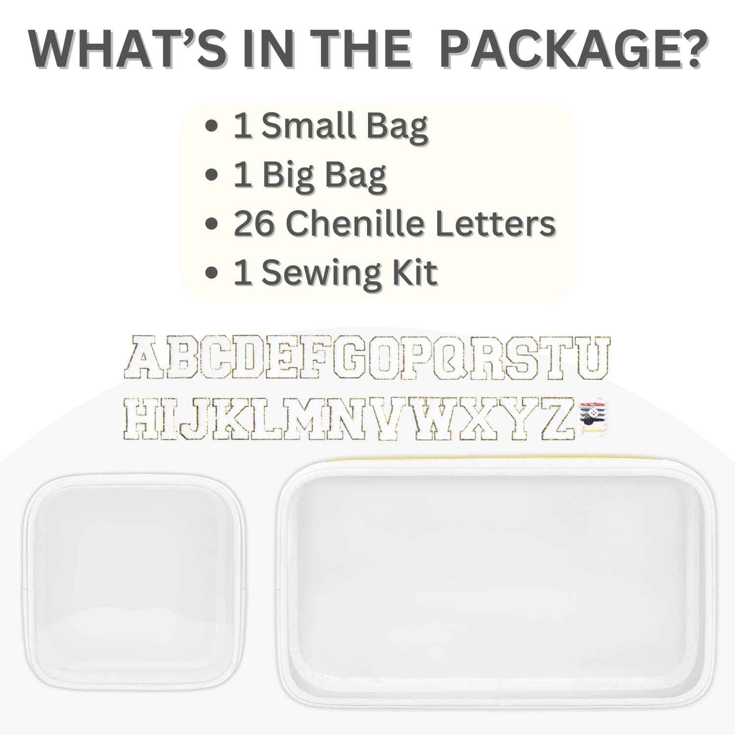 GODEAGLE Personalized Travel Makeup Bag Set, 2PCS Toiletry Bag & 26 Chenille Letters, Elegant Skincare Bag, DIY Bridal Shower Gifts for Engagement Wedding (White)