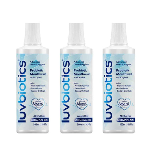 Luv Biotics Mouthwash with Oral Probiotics, Xylitol & Aloe Vera - 3 x 500ml