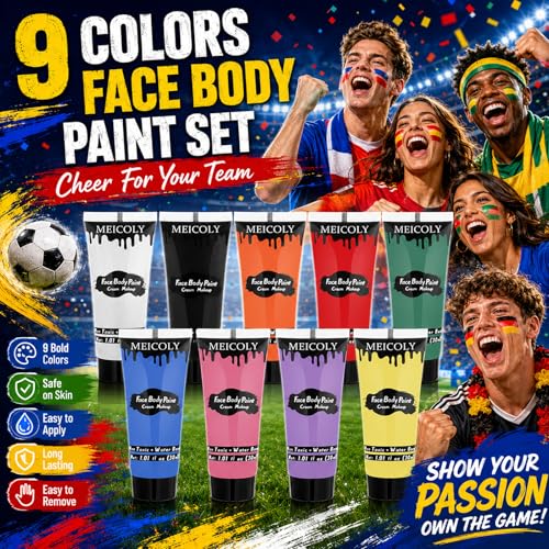 MEICOLY 9-Color Water-Based Face Paint Set for Halloween Costume Makeup
