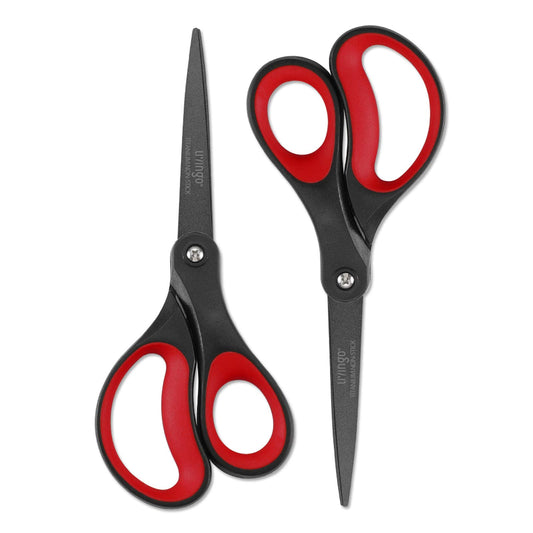 LIVINGO 2 Pack 8" Titanium Non-Stick Scissors, Professional Stainless Steel Comfort Grip, All-Purpose, Straight Office Craft Scissors for DIY(Red/Black)