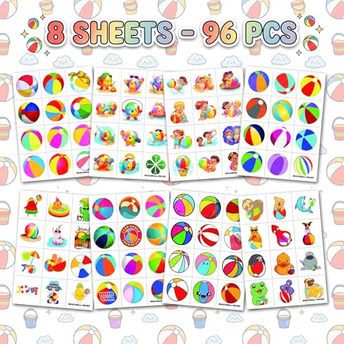 96 PCS Beach Ball Temporary Tattoos - Summer Pool Party
