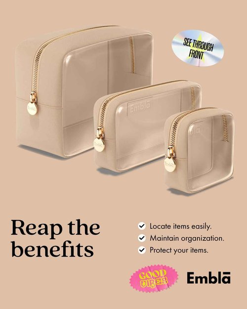 Clear Cosmetic Bags Set of 3, Mini Small Large Makeup Bags For Women Clear Pouch Cosmetics Cases Zipper Cute Pouches Make Up Travel Toiletry Essentials Preppy Purse Organizer Makeup Cases, Sand