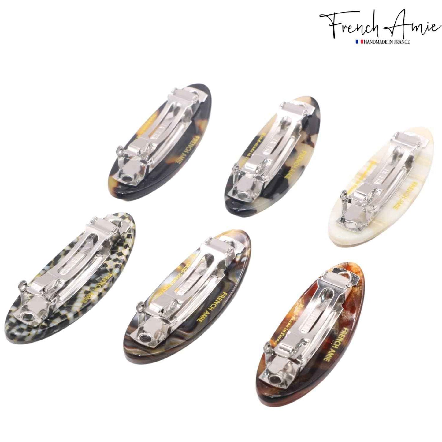 French Amie Oval Mini Silver Grey Opera Tokyo White Tokyo Amber Brown Ivory Set of 6 Onyx Handmade Celluloid Hair Clip Barrette for Girls (2.5 inch)