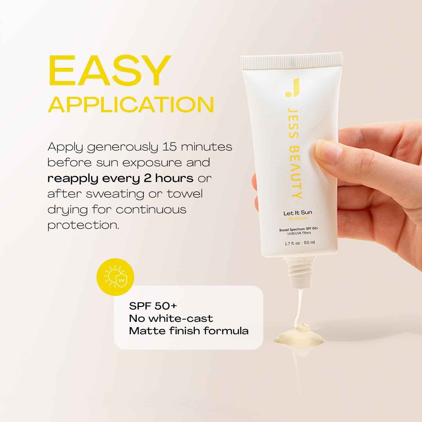 JESS BEAUTY | Let it Sun 50+ Sunscreen Green Tea & Aloe Extract | Skincare Sun Protection 1.7 fl oz