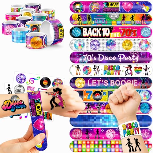 70s Disco Party Set - 48 Temporary Tattoos & 24 Slap Bracelets