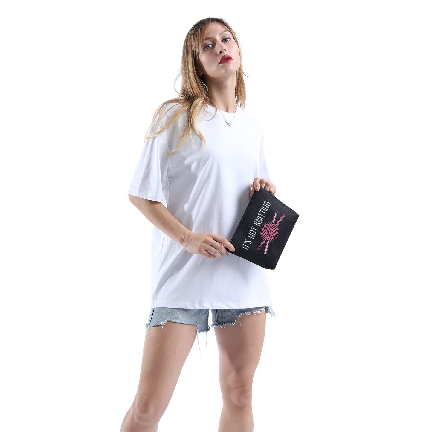 POFULL Crochet Gifts Crochet Lovers Gift It's Not Knitting Cosmetic Bag Crochet Hook Gift (Black It's Not Knitting bag)