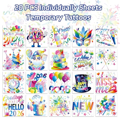 HOWAF 40pcs Happy New Year 2026 Temporary Tattoos
