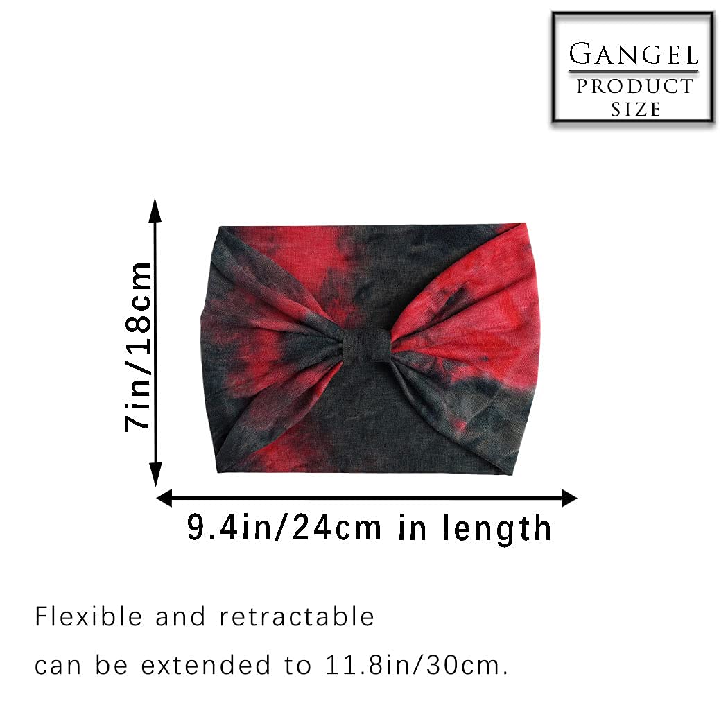 Gangel Tie Dye Headbands Wide Turban Knotted Head Wraps Boho Hair Scarf Yoga Hair Accessories for Women (Pack of 4) (Type A)