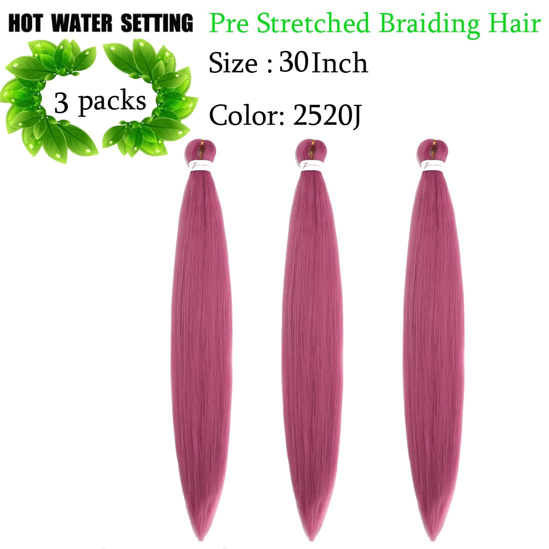 Pre Stretched Braiding Hair Long Braiding Hair Extensions 30 Inch 3 Packs High Temperature Synthetic Fiber Hair For Crochet Twist Braids Hot Water Setting(30inch,Black-Purple-Rose Red)