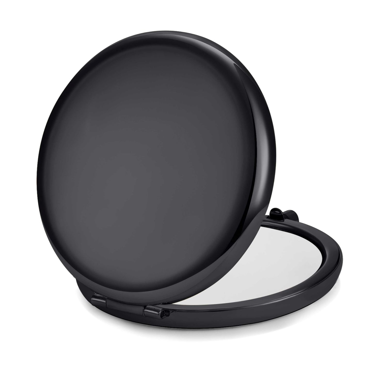 MLLXX Compact Mirror for Purse, Metal Round Shell, Double-Sided 1X/2X Magnifying, Portable Travel Makeup Mirror, Mini Pocket Mirror, Black，4 Packs