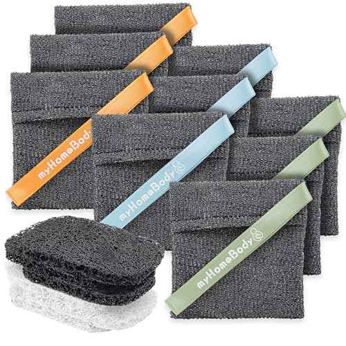 myHomeBody Soap Pocket Squares Exfoliating Pouch, Body Scrubber, Exfoliator Sponge for Bath or Shower, or Leftover Bits Saver, Graphite Gray, 9 Pack + 6 Lift Pads