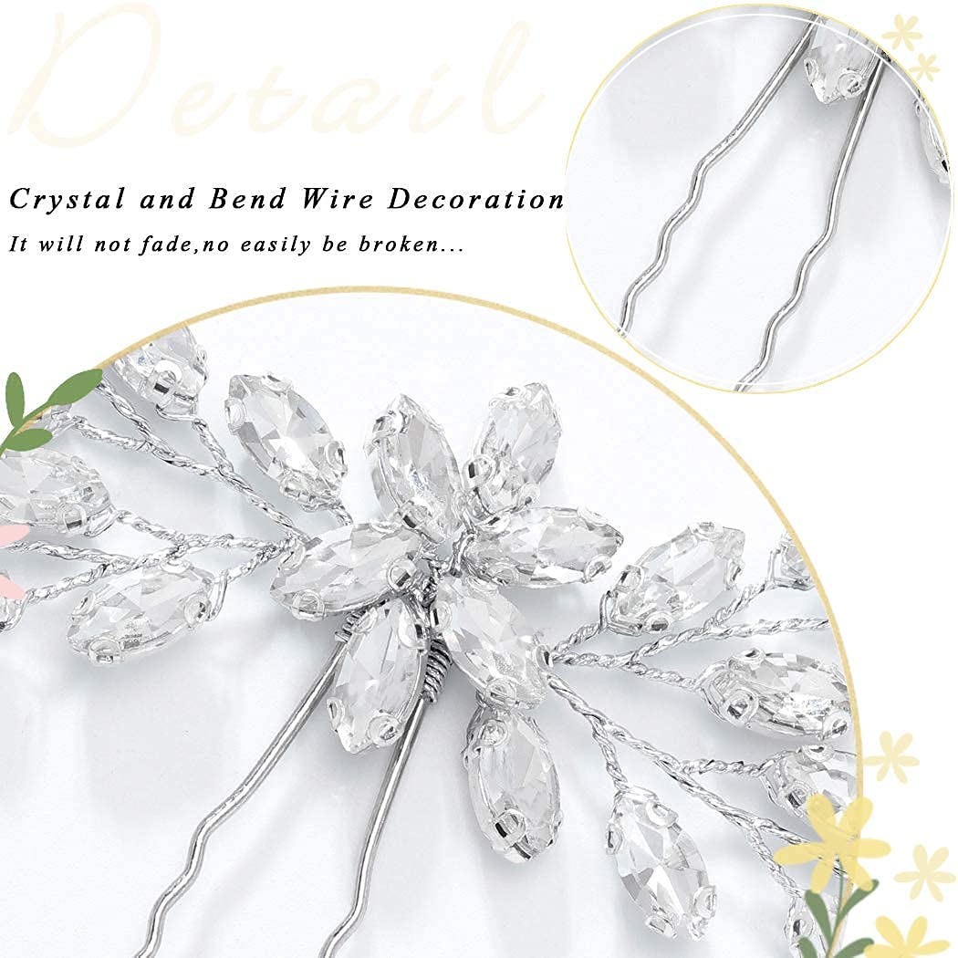 Yean Wedding Hair Pins Silver Crystal Hair Piece Rhinestone Bridal Hair Accessories for Women and Girls (Silver)