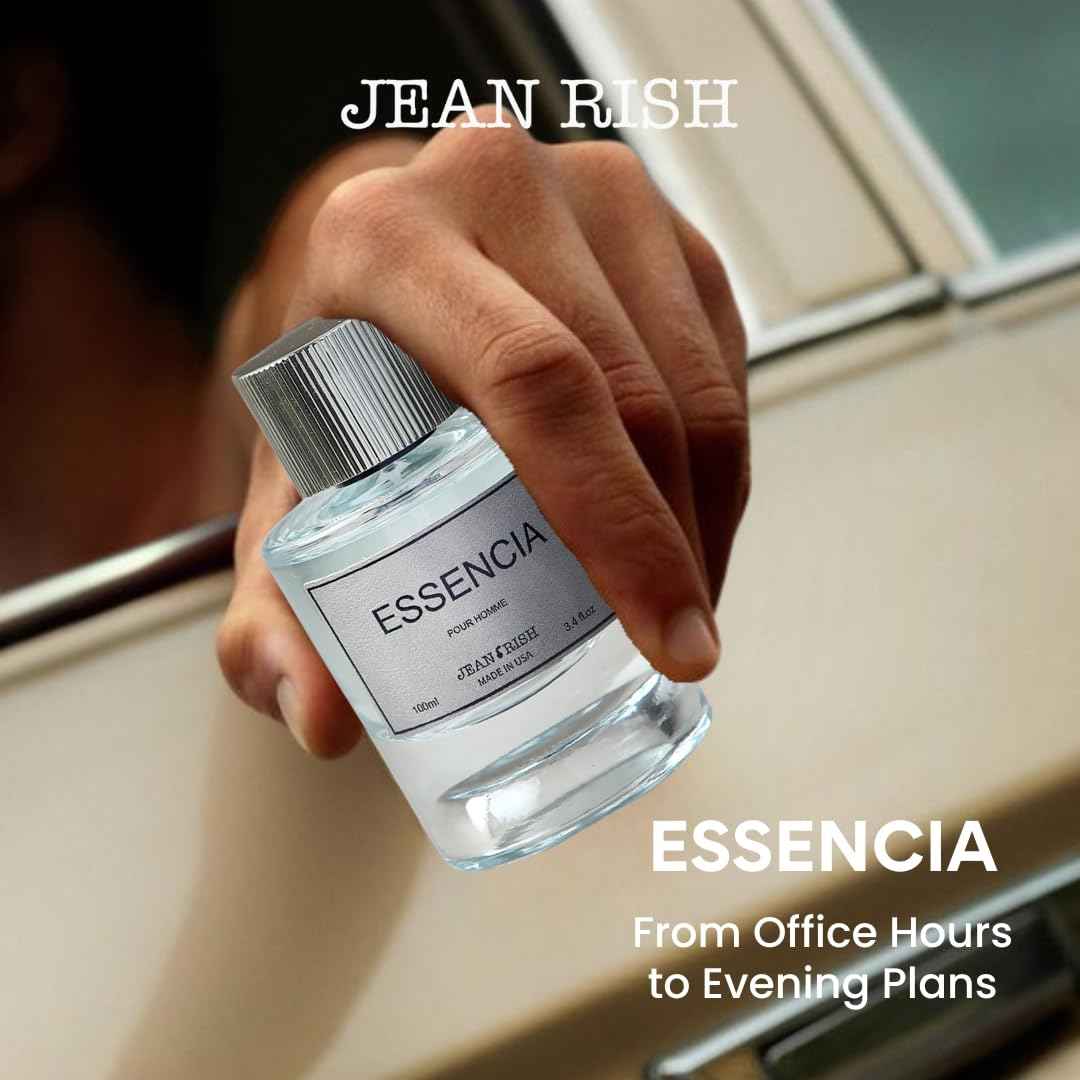 Jean Rish Essencia Pour Homme Eau De Parfum for Men (3.4 Fl Oz / 100ml) with Mint, Lemon & Vanilla Notes - Long Lasting and Luxury Fragrance, Made in USA