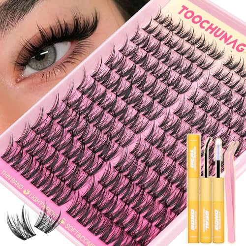 Wispy Lash Clusters Kit Spiky Manga Lashes Extension Kit 8-14mm Eyelash Clusters DIY Individual Lashes Clusters with Thin Band Cluster Eyelash Extensions Kit with Lash Glue&Tweezers by TOOCHUNAG
