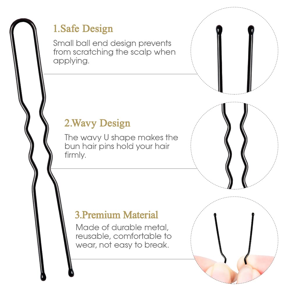 Hair Pins for Women, IKOCO 2.75 inch Hair Pins for Buns Black U Shaped Hair Pins with Storage Box