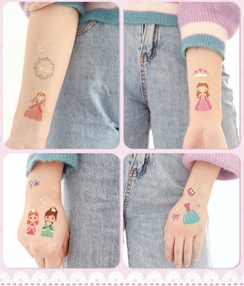Waterproof Temporary Tattoos - 12 Pink Princess Sheets