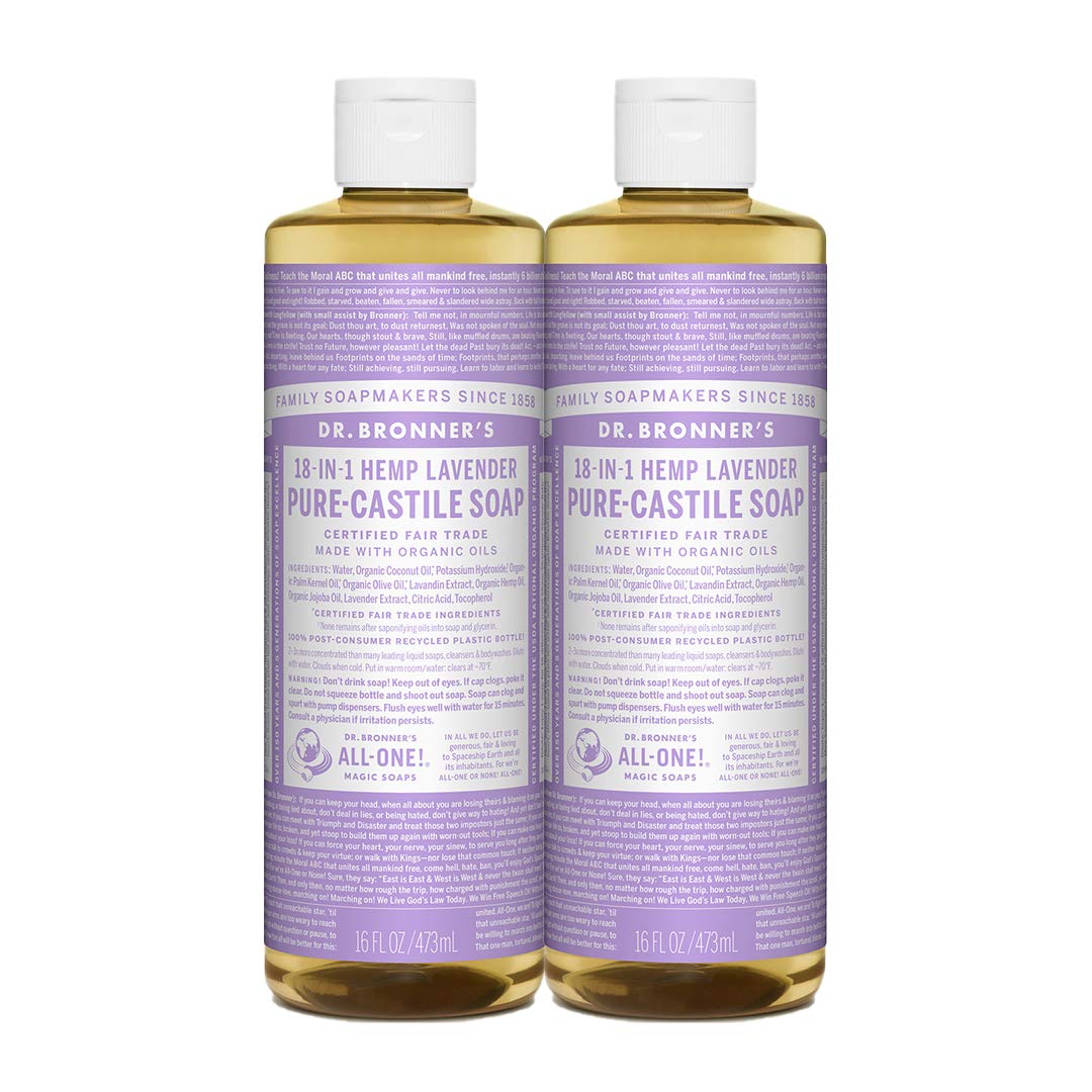 Dr. Bronner's - Pure-Castile Liquid Soap (Lavender, 16 ounce, 2-Pack) - Made with Organic Oils