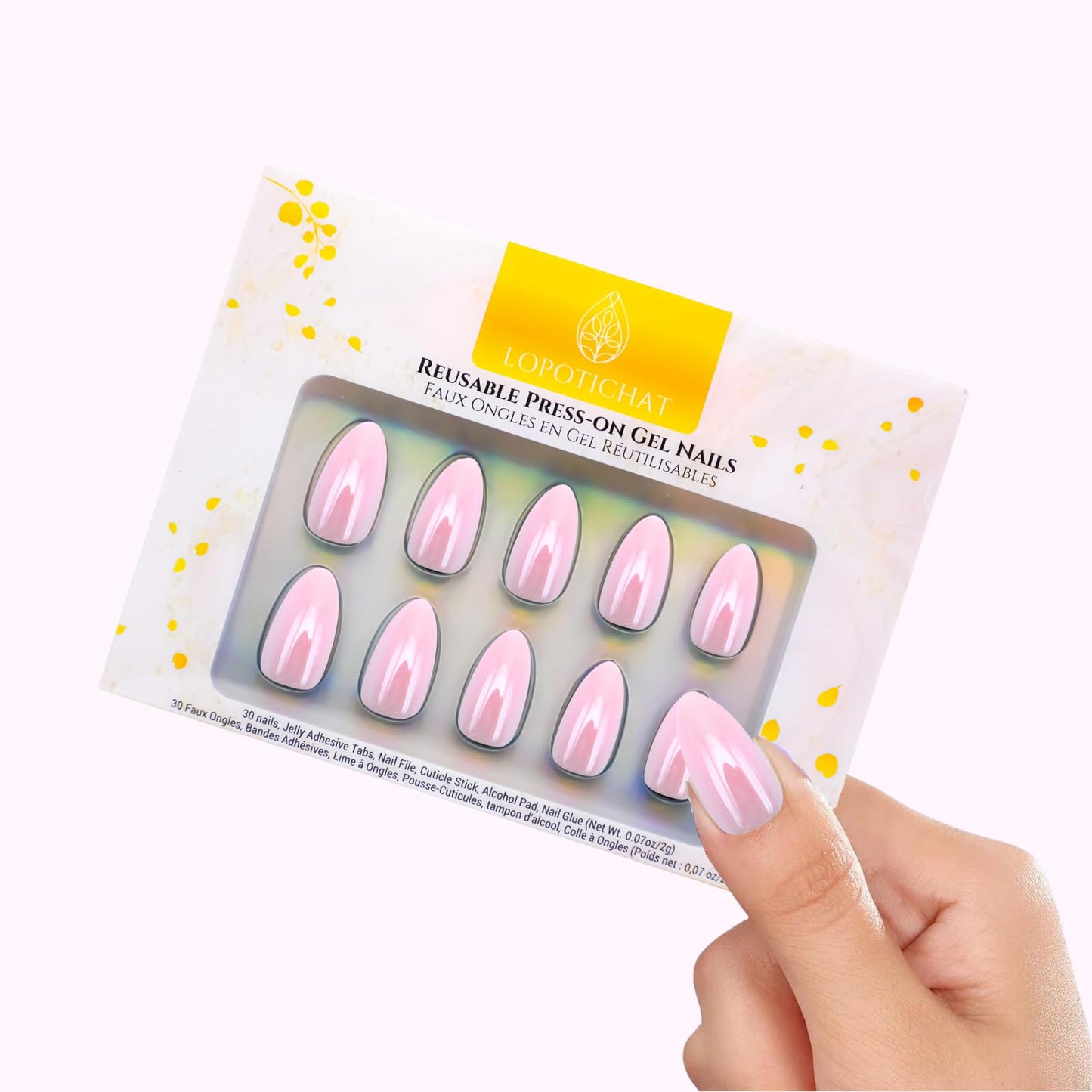 Lopotichat Ultra-Resistant Gel Press-On Nails Set - 30 Nails in 15 Sizes for Perfect & Natural Fit - Reusable Manicure for DIY Salon-Quality Nails at Home (Blush Pearl)