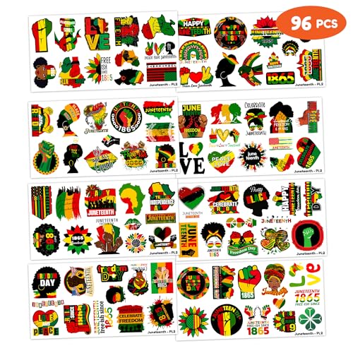 96 PCS Juneteenth Temporary Tattoos & Stickers Party Favors