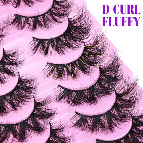 Geeneiya Cat Eye Lashes 5 Styles Mix False Eyelashes Faux Mink Lashes Wispy False Eyelashes Volume Eyelashes Extension D Curl, 10 Pairs