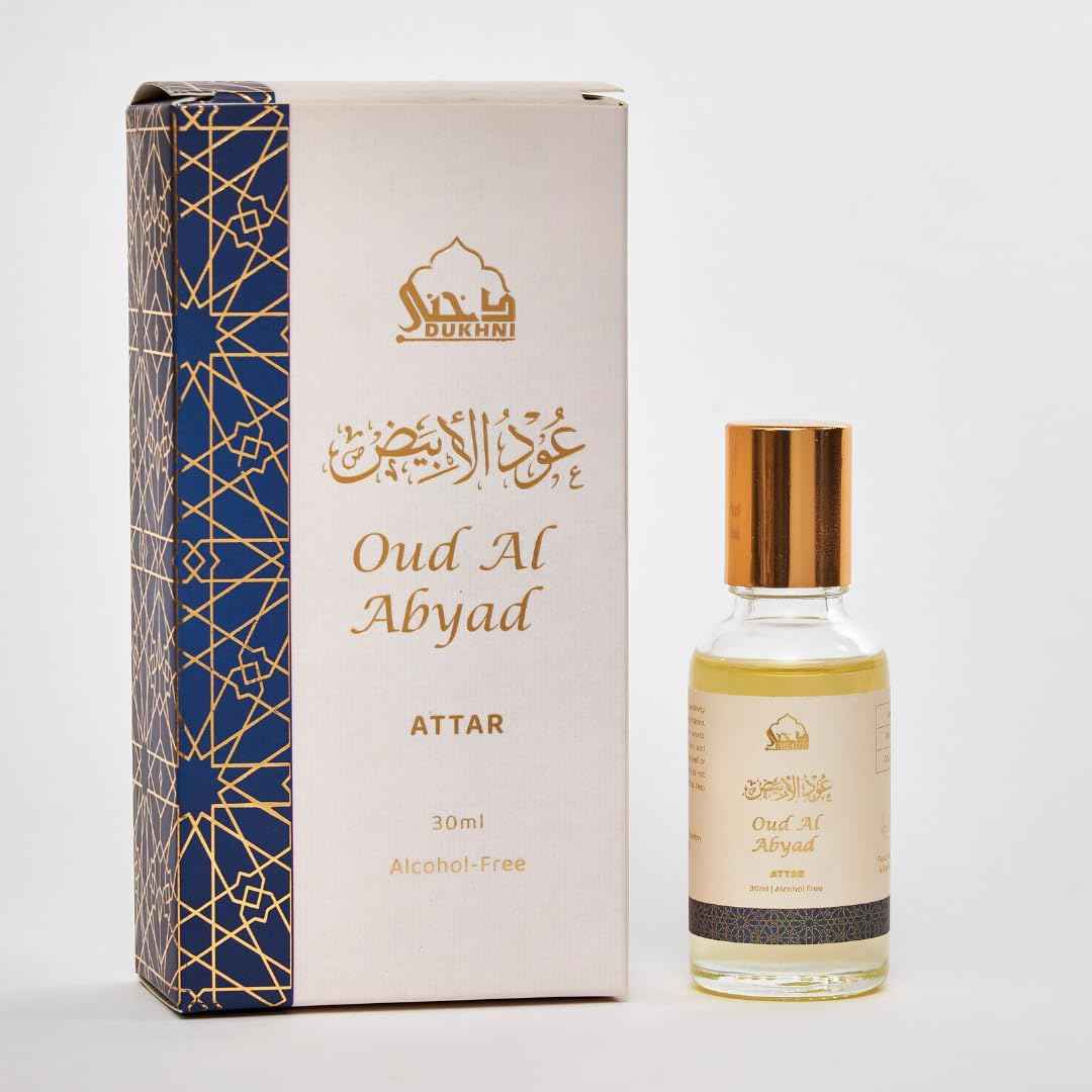 Dukhni White Oud Attar Oil Arabic perfume oils for men and women, Alcohol Free | 30ml Pure roll on perfume, authentic white oud oil | Eid, Ramadan Gifts, Vegan Islamic Fragrances
