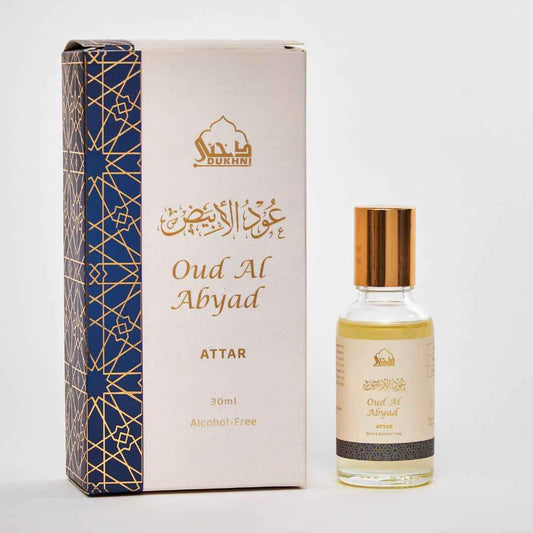 Dukhni White Oud Attar Oil Arabic perfume oils for men and women, Alcohol Free | 30ml Pure roll on perfume, authentic white oud oil | Eid, Ramadan Gifts, Vegan Islamic Fragrances