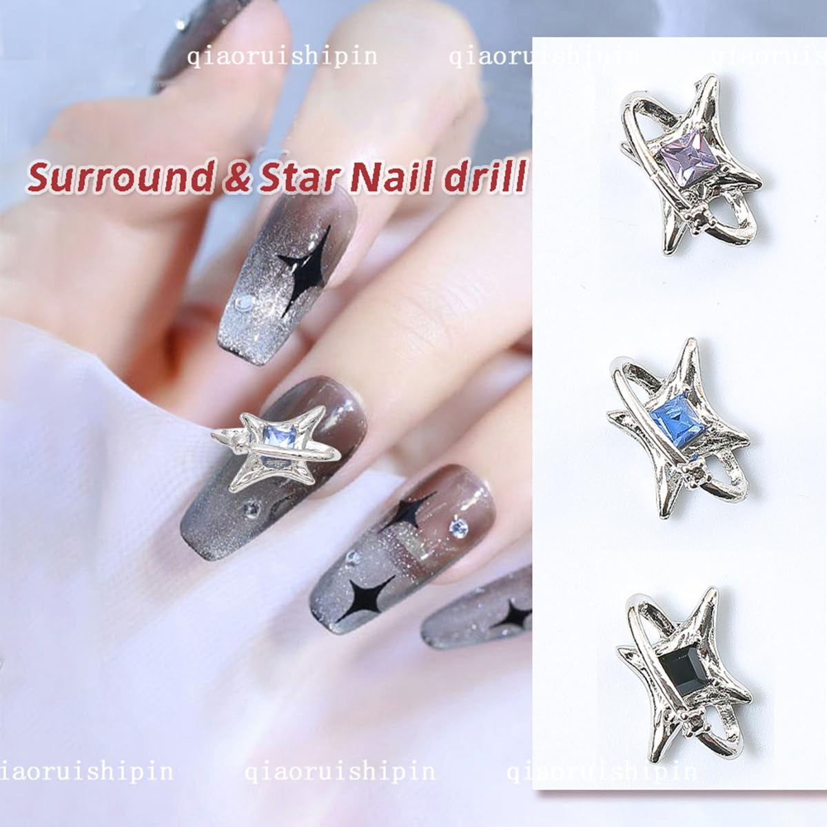 NEWSPIED Shiny Star Nail Charms 3D Alloy Crystal Nail Art Charms Y2k Star Rhinestones for Nails Exquisite Diamond Designs Silver Nail Gems for Women DIY Acrylic Nails Jewels Decoration Accessories