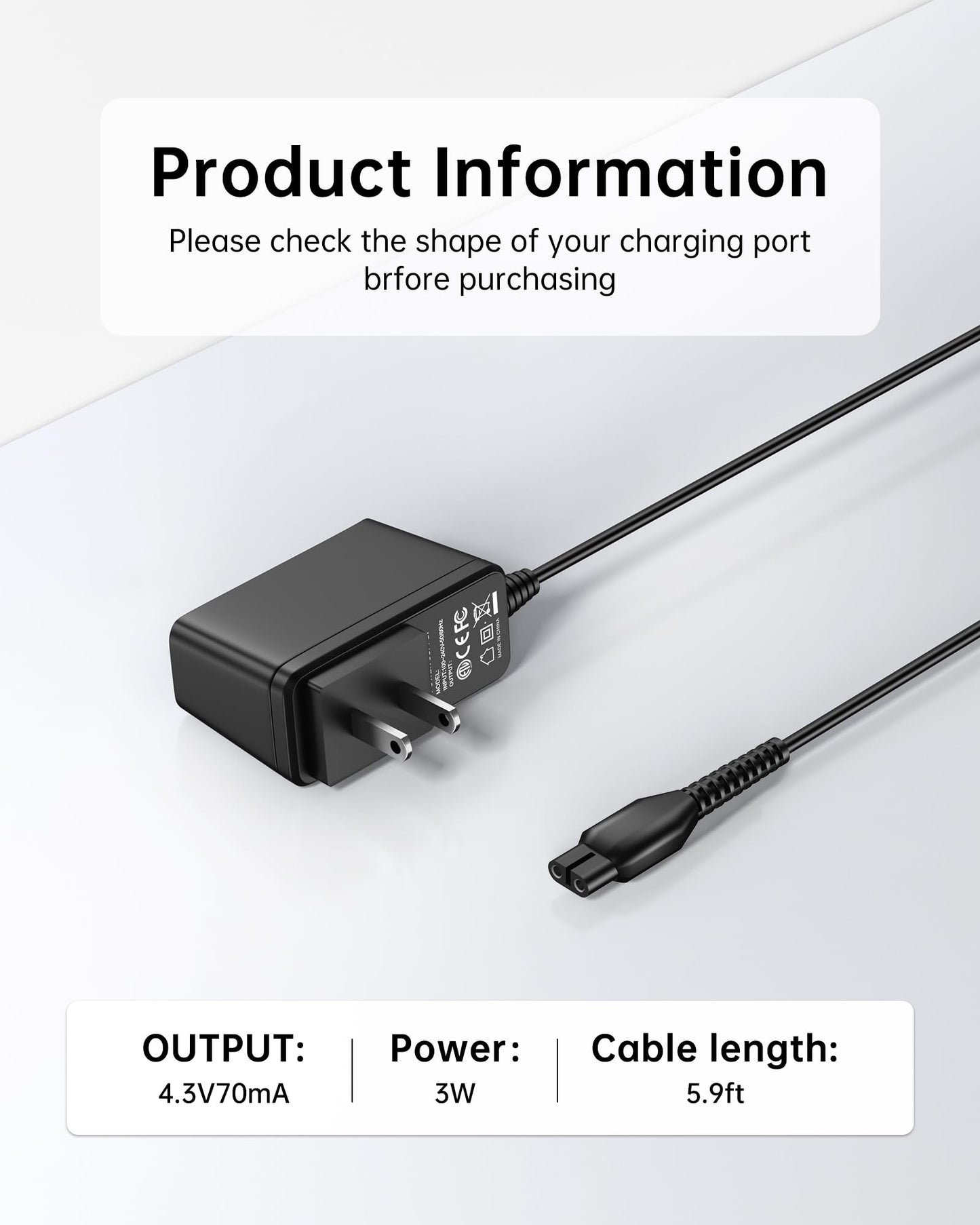 VHBW 4.3V Charger Cord Compatible with Norelco QP2520 MG3740 Beard Trimmer Razor Power Supply Adapter
