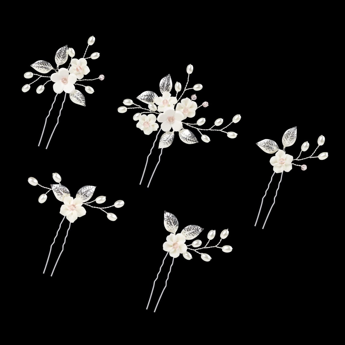 Bridal Hair Pins, Elegant Pearl Hair Pins Wedding Hair Grips, Flower Rhinestone Hairpin for Bridal Bridesmaid, Hair Accessories for Women Girls, Wedding and Ball (Pack of 5)