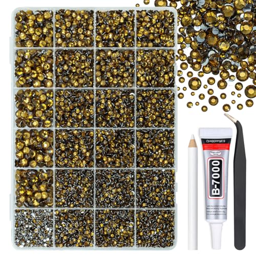 Amber Brown Resin Rhinestones with Glue Kit for Tumblers & Crafts, Flatbacks 2-6mm