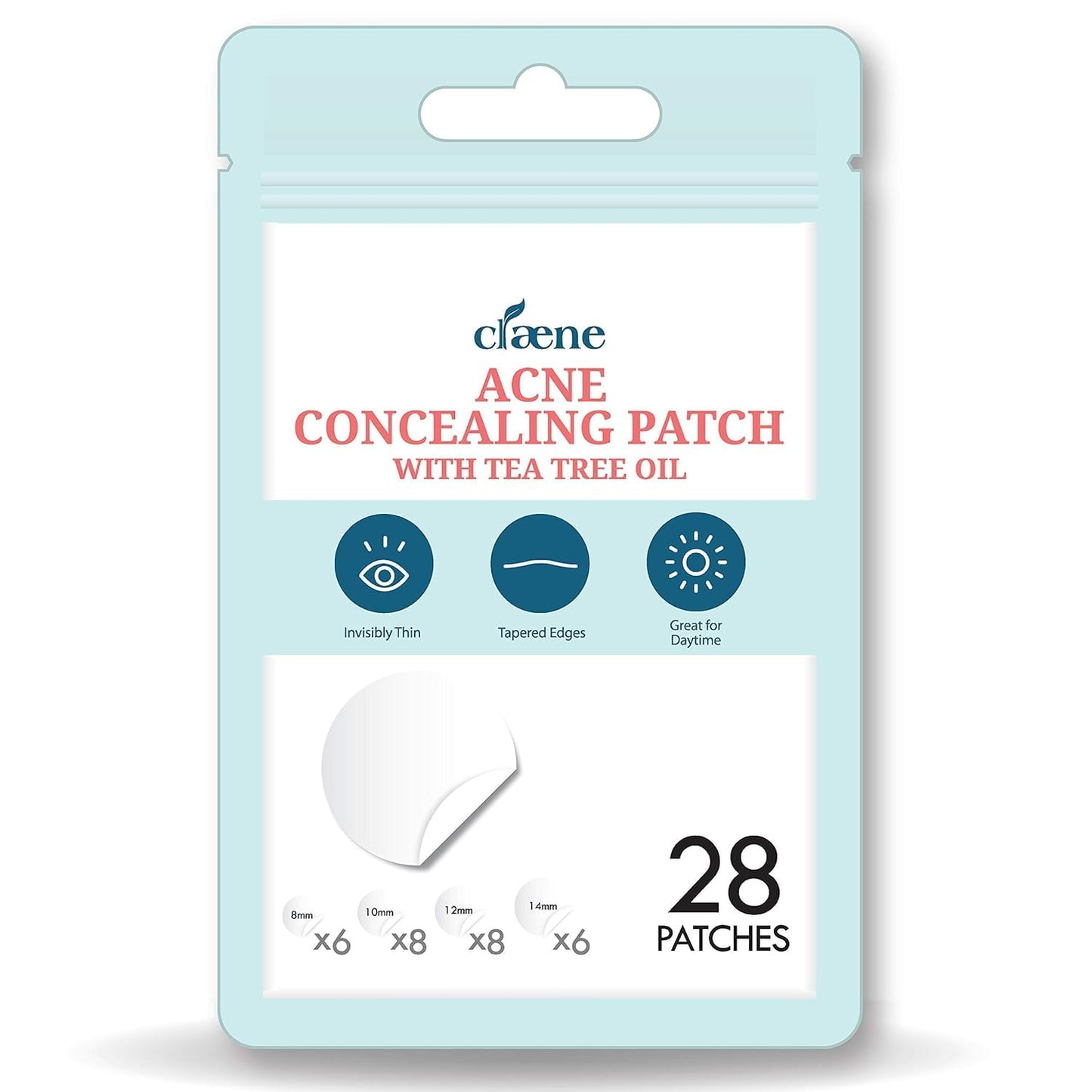 Claene Acne Pimple Concealing Patch - Invisible, Blemish Spot, Hydrocolloid, Skin Treatment, Facial Stickers, Absorbing Cover, 4 Sizes, Blends in with skin (28Patches)