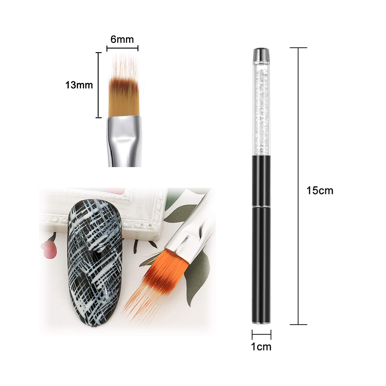 LWBTOSEE Nail Ombre Brush Nail Art Painting Pen Brush UV Gel Polish Gradient Color Rhinestone Crystal Pen UV Gel Brushes Painting Tools (Silver)